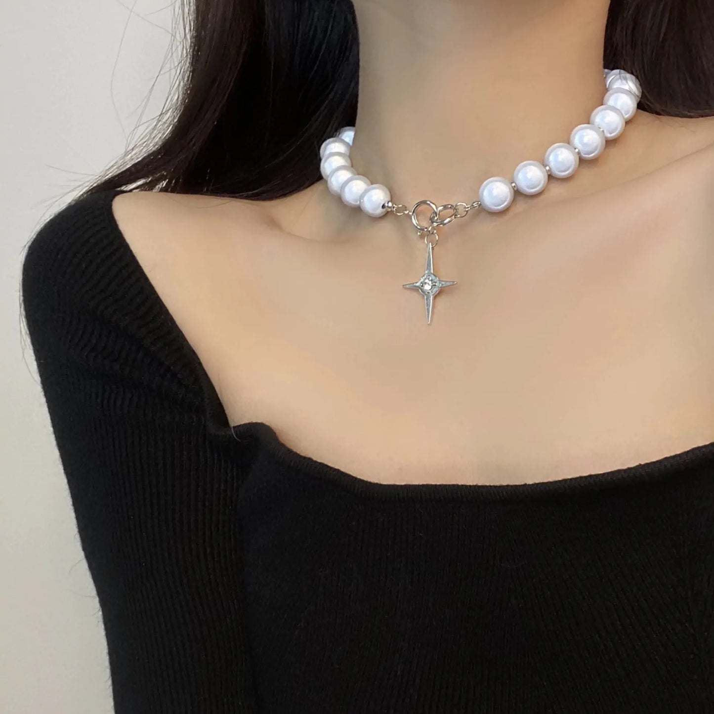 Luminous Beads Pearl Cross Necklace